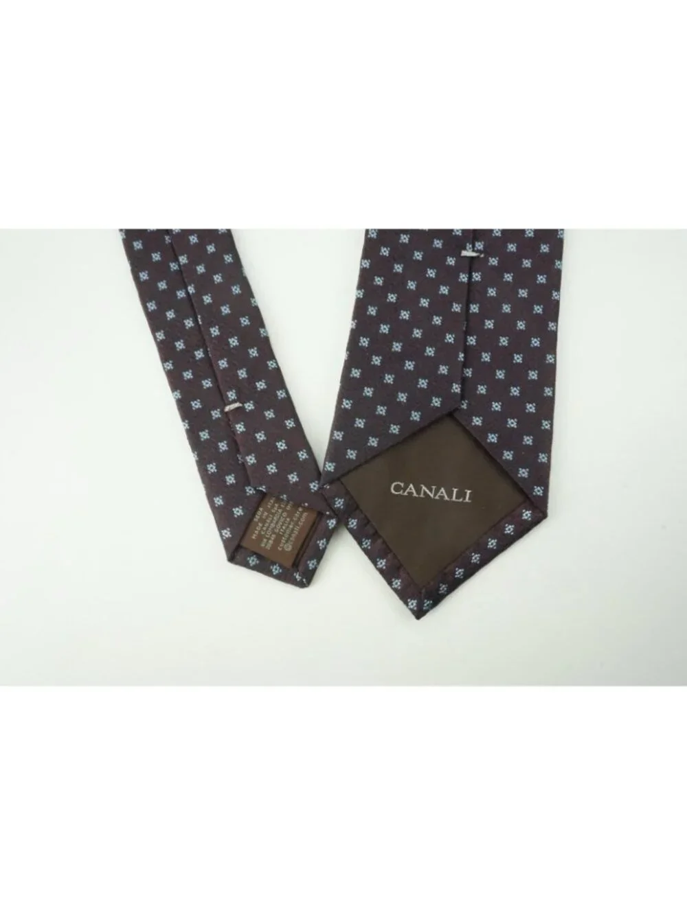 Canali Macclesfield Neat Merlot Baby Blue Silk Tie Brand New With Tags
